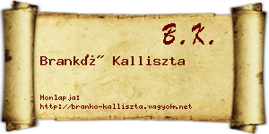 Brankó Kalliszta névjegykártya